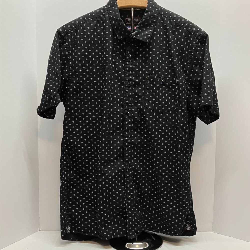 LON NYC Mens Black Short Sleeve Button Down Shirt Contrasting Trim Size L‎